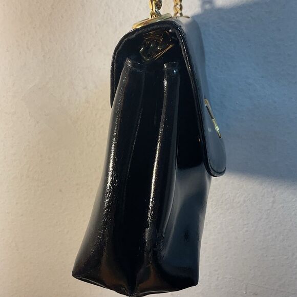 Paloma Picasso Black Gold X Crossbody Bag Chain Link Strap Patent Leather Small - Picture 6 of 14